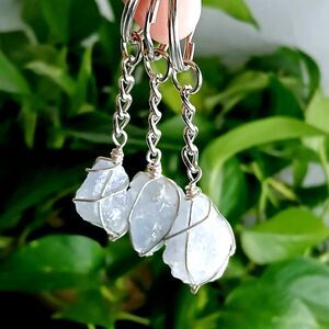 Raw Celestite Crystal Keychain, Wire Wrapped, Gemstone Boho 1 Piece